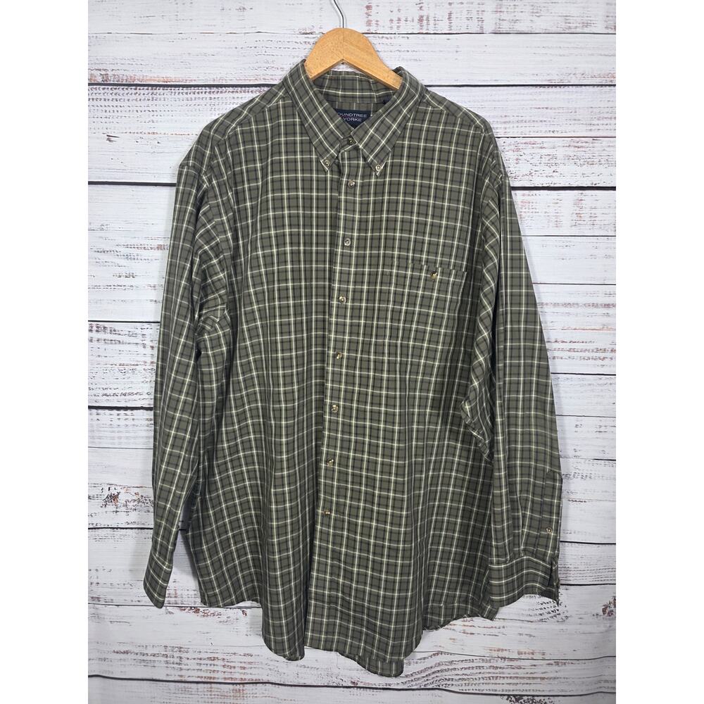 Roundtree & York Men's Long Sleeve Green Plaid 3XLT Button Up Dress Shirt